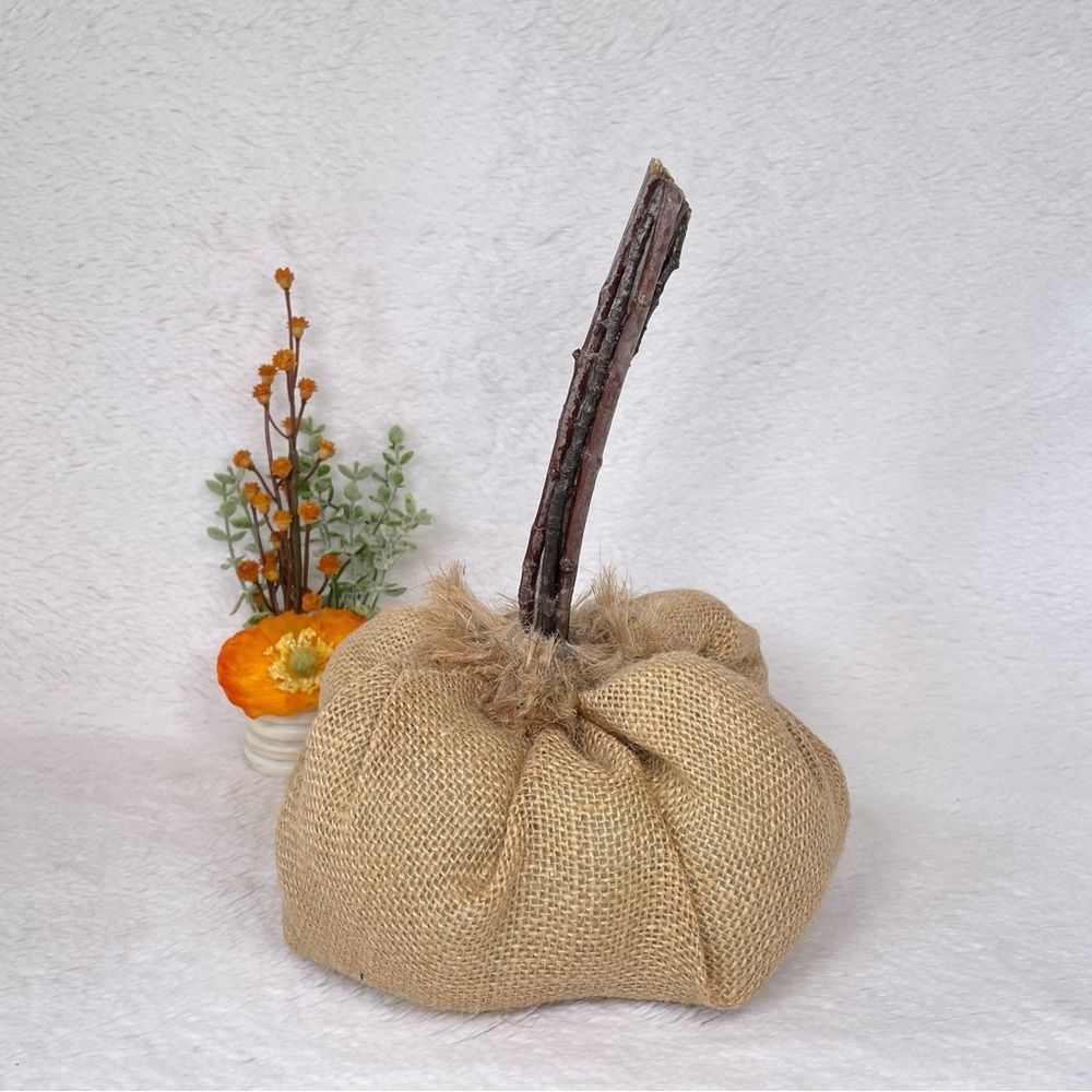 Handmade Burlap Pumpkin Stick Stem Fall & Autumn Decor